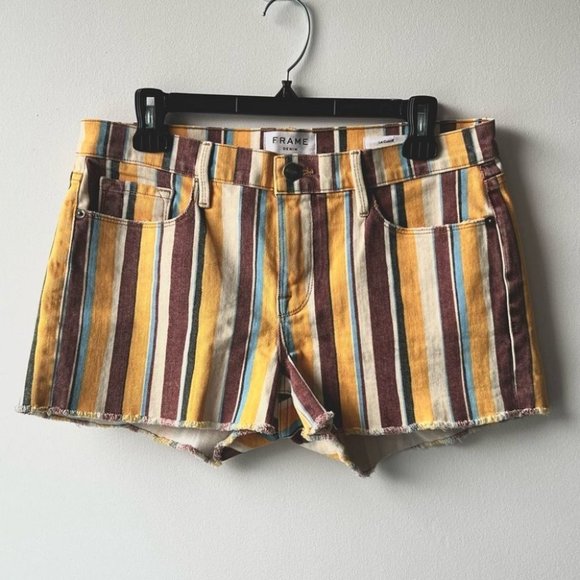 Frame Denim Yellow and Brown Striped Jean Shorts - Picture 2 of 11